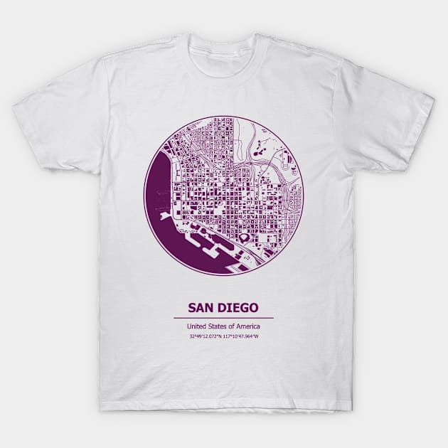 San Diego city map coordinates T-Shirt by SerenityByAlex